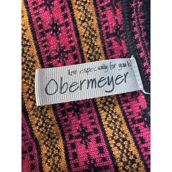 VTG Obermeyer Woman's Sz L Full Zip Black Pink Yellow Fair Isle Cardigan Sweater - Picture 4 of 11